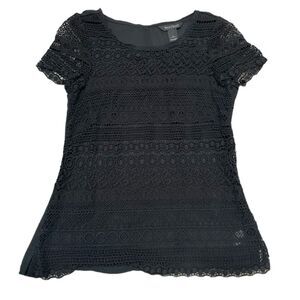 White House Black Market Black Crochet Sheer Back Top Size 2